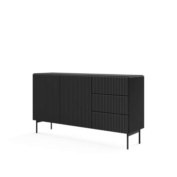 Skjenk Muti 147x81 cm - 2 dører - 3 skuffer - sort - metall ben