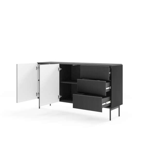 Skjenk Muti 147x81 cm - 2 dører - 3 skuffer - sort - metall ben