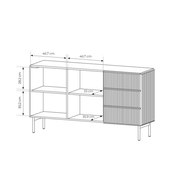 Skjenk Muti 147x81 cm - 2 dører - 3 skuffer - sort - metall ben