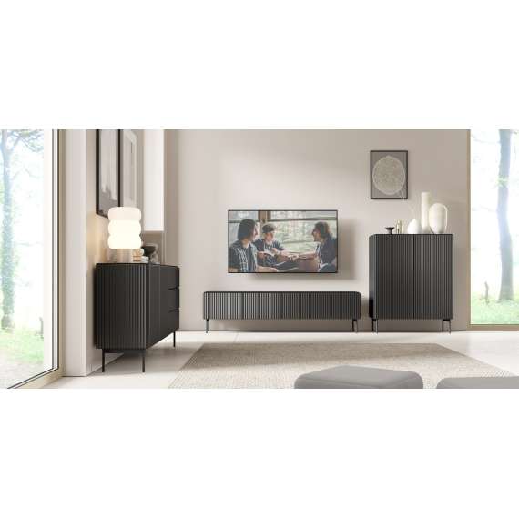 Skjenk Muti 147x81 cm - 2 dører - 3 skuffer - sort - metall ben