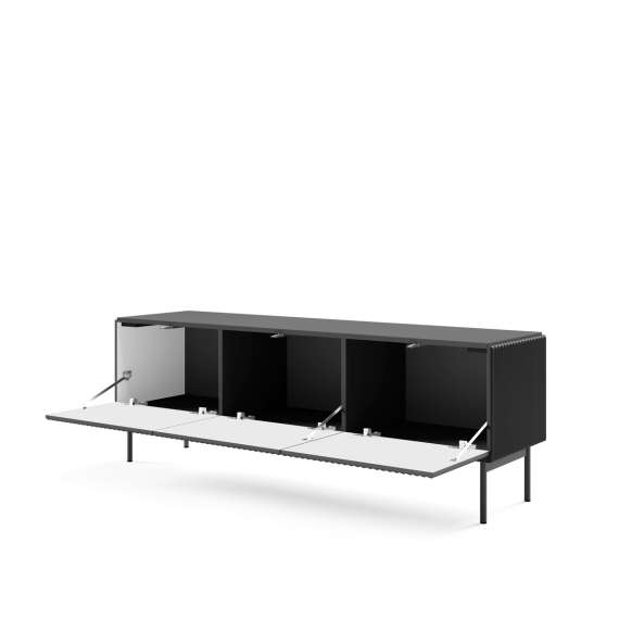 Tv-benk Muti 147x51 cm - 3 dører - sort - metall ben