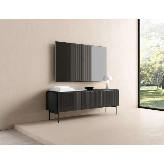 Tv-benk Muti 147x51 cm - 3 dører - sort - metall ben