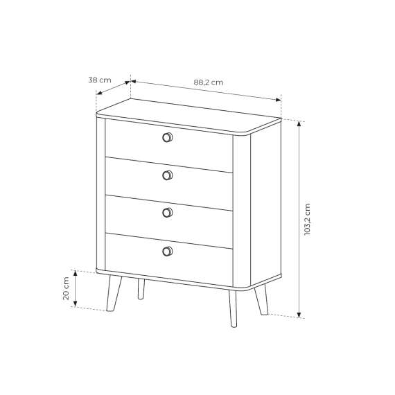 Kommode Viki 88x103 cm - eik - med 4 skuffer