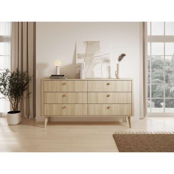 Kommode Viki 163x83 cm - eik - med 6 skuffer