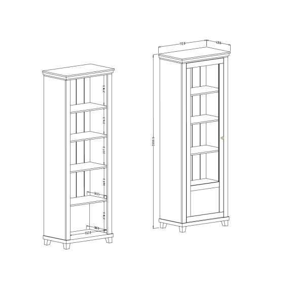 Vitrineskap Evora 71x200 cm - vintage grønn - venstre