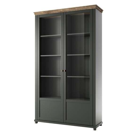 Vitrineskap Evora 126x200 cm - vintage grønn - med belysning