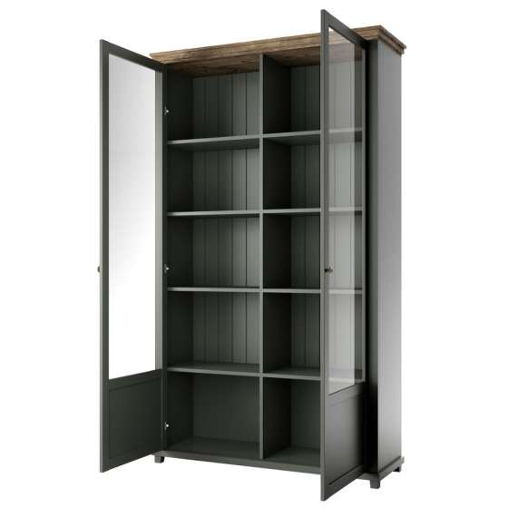 Vitrineskap Evora 126x200 cm - vintage grønn - med belysning