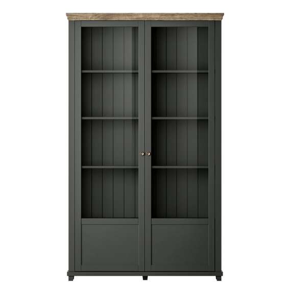 Vitrineskap Evora 126x200 cm - vintage grønn - med belysning