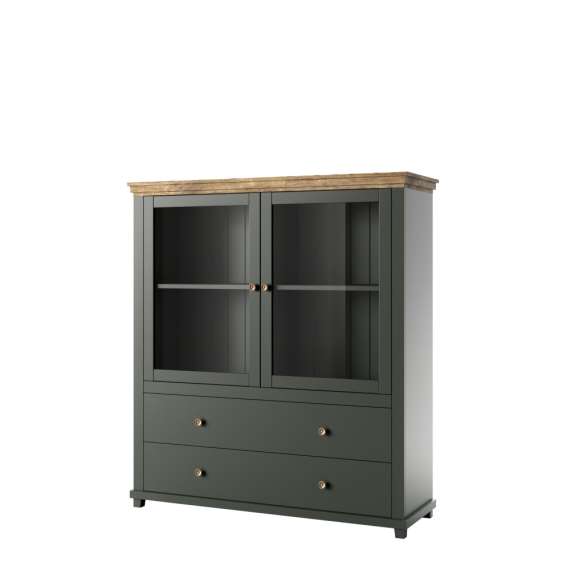 Vitrineskap Evora 126x138 cm - vintage grønn - med belysning