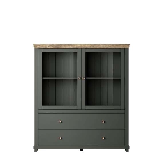 Vitrineskap Evora 126x138 cm - vintage grønn - med belysning