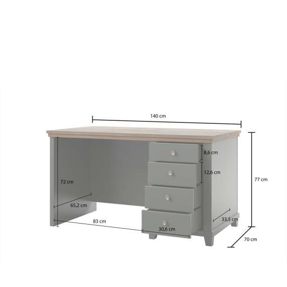 Skrivebord Evora 140x70 cm - vintage grønn - 4 skuffer