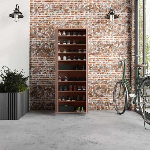 Stort skoskap Alice 74x192 - terrakotta - 4 dører - hyller