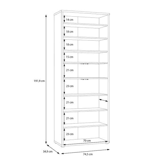 Stort skoskap Alice 74x192 - terrakotta - 4 dører - hyller