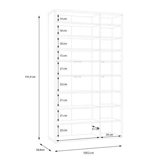 Stort skoskap Alice 109x192 - terrakotta - 6 dører - hyller