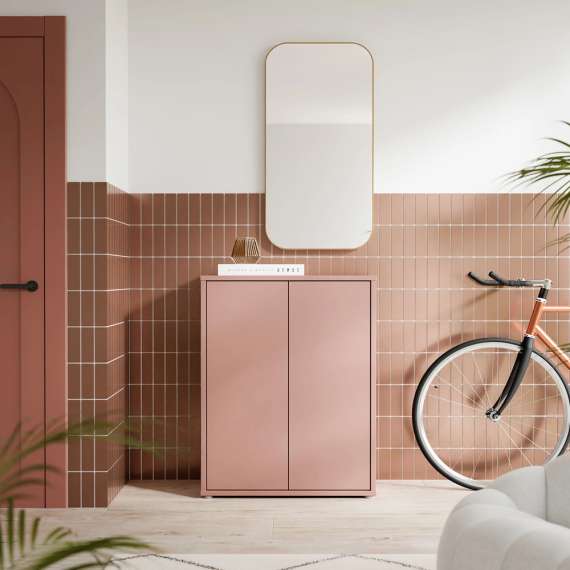 Skoskap Alice 74x99 cm - terrakotta - 2 dører - hyller