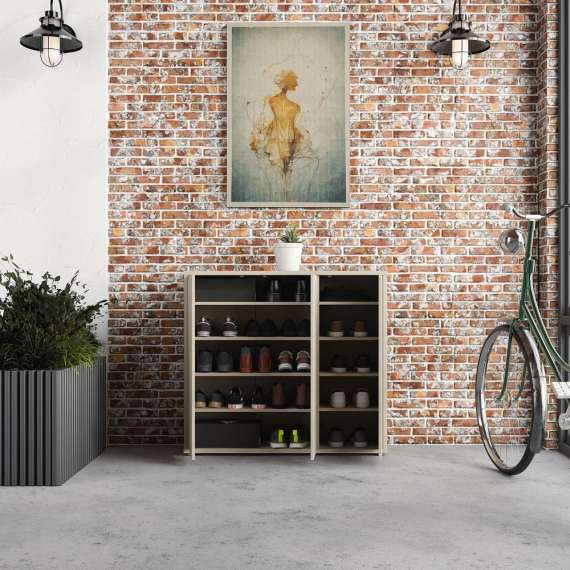 Skoskap Alice 109x99 cm - terrakotta - 3 dører - hyller