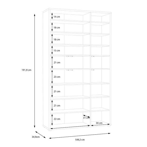 Stort skoskap Alice 109x192 - beige sand - 6 dører - hyller