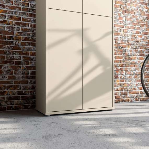 Stort skoskap Alice 74x192 - beige sand - 4 dører - hyller