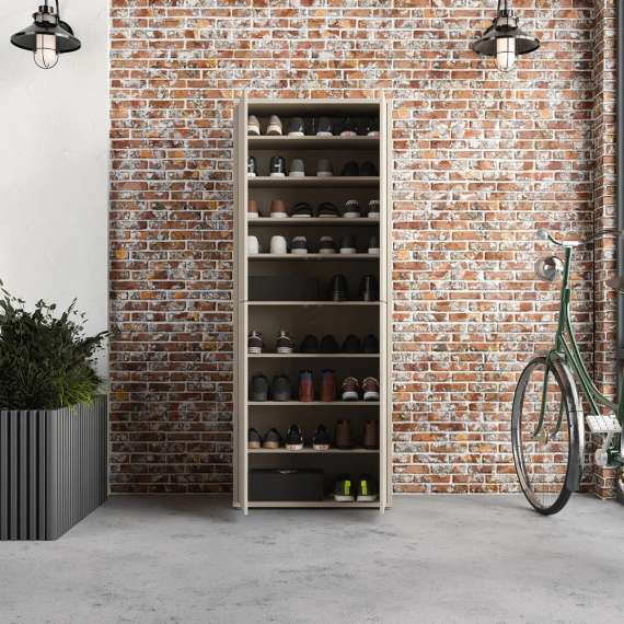 Stort skoskap Alice 74x192 - beige sand - 4 dører - hyller