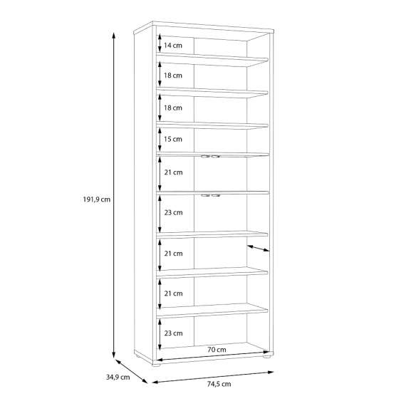 Stort skoskap Alice 74x192 - beige sand - 4 dører - hyller