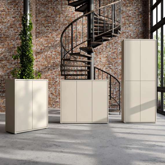 Skoskap Alice 109x99 cm - beige sand - 3 dører - hyller