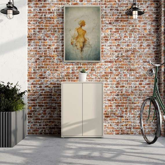 Skoskap Alice 74x99 cm - beige sand - 2 dører - hyller