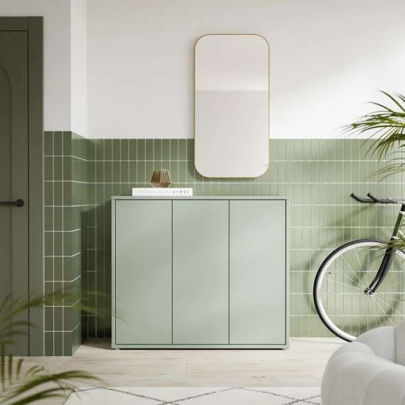 Skoskap Alice 109x99 cm - salve grønn - 3 dører - hyller