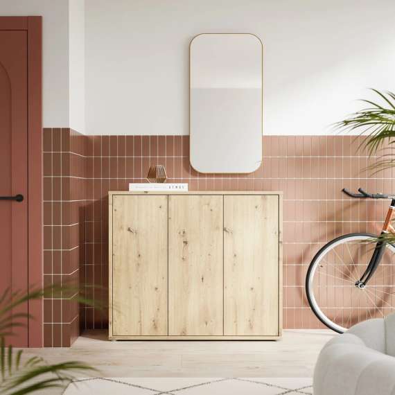 Skoskap Alice 109x99 cm - eik artisan - 3 dører - hyller