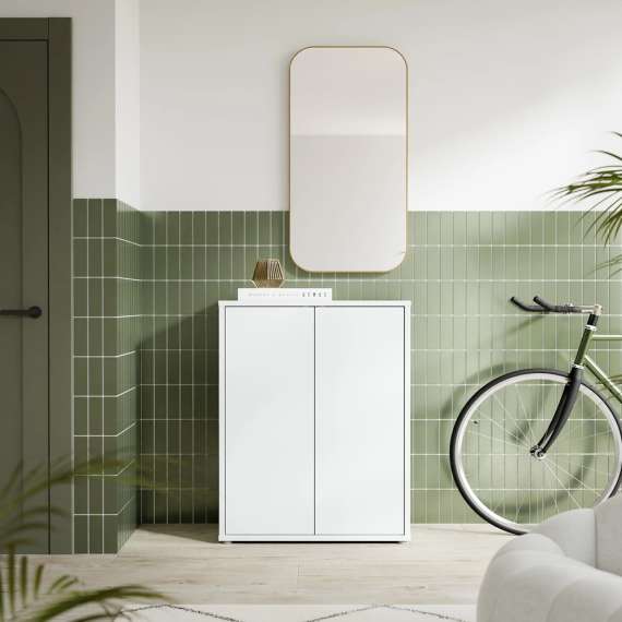 Skoskap Alice 74x99 cm - lys grå - 2 dører - hyller