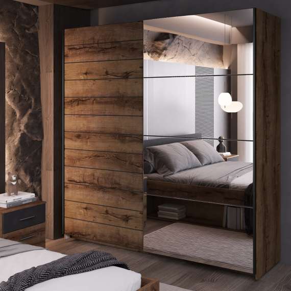 Garderobeskap Beta 200x210 - mørk eik - speil