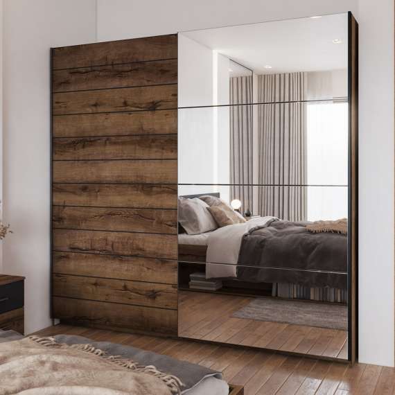 Garderobeskap Beta 221x210 - mørk eik - speil