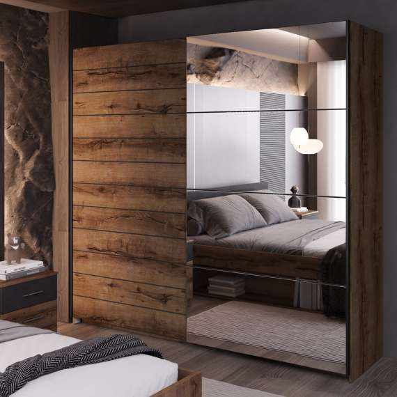 Garderobeskap Beta 221x210 - mørk eik - speil