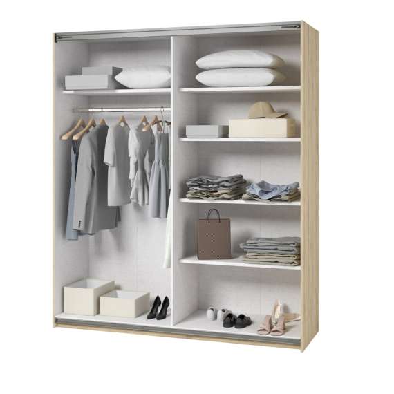 Garderobeskap Beta 180x210 - eik - hvit - speil