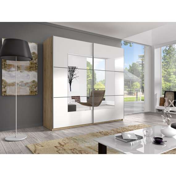 Garderobeskap Beta 180x210 - eik - hvit - speil