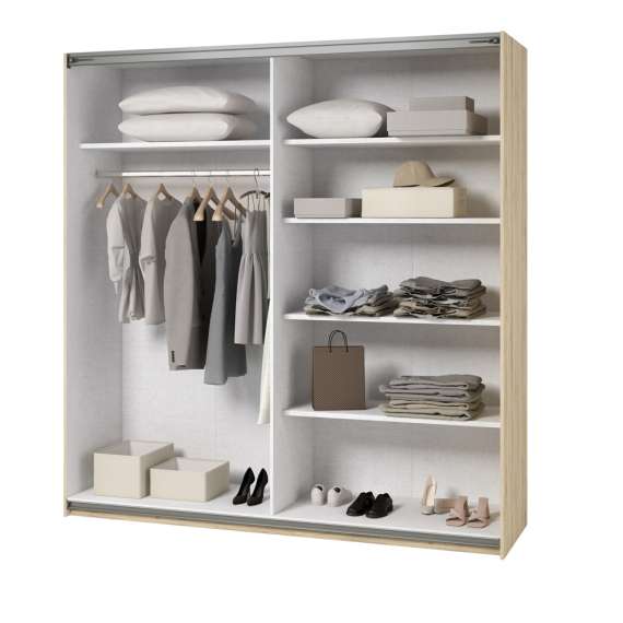 Garderobeskap Beta 200x210 - eik - hvit - speil