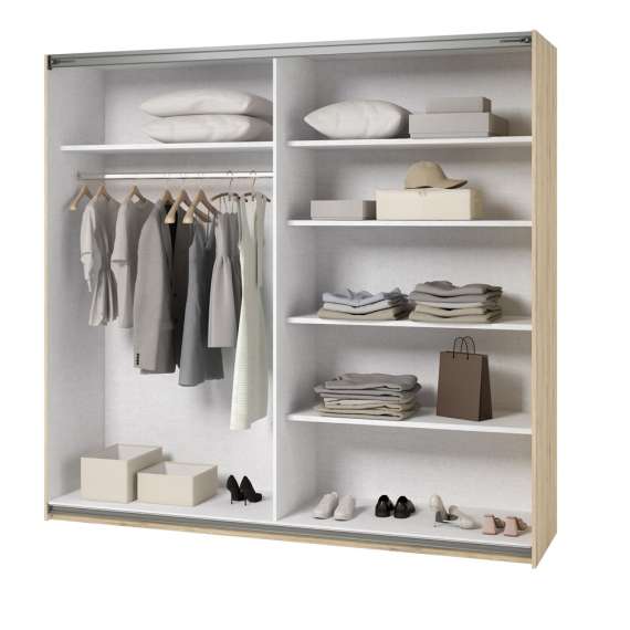 Garderobeskap Beta 221x210 - eik - hvit - speil