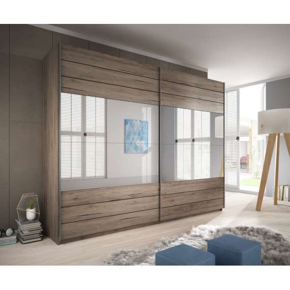 Garderobeskap Galaxy 270x210 cm - mørk eik - speil