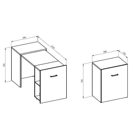 Skrivebord Smart 60x42 cm - sammenleggbart - eik grand