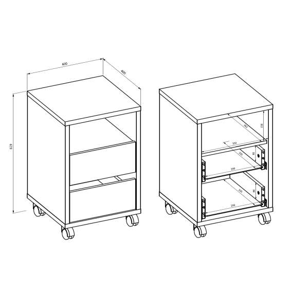 Skuffeseksjon Agapi 40x62 cm - sort - med hjul
