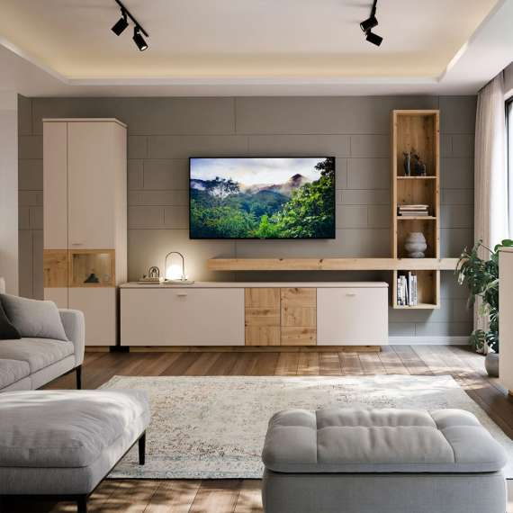 Tv-ben LUTTO - 225x58 cm - 4 dører - eik artisan - beige sand