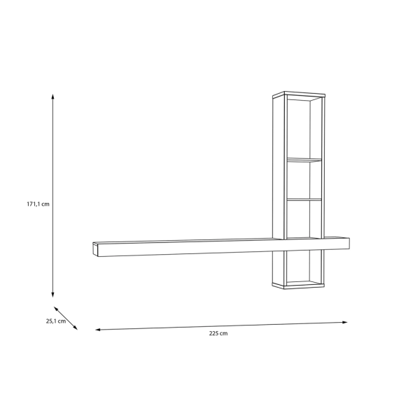 Vegghengt reol med hylle LUTTO - 225x171 cm - eik artisan