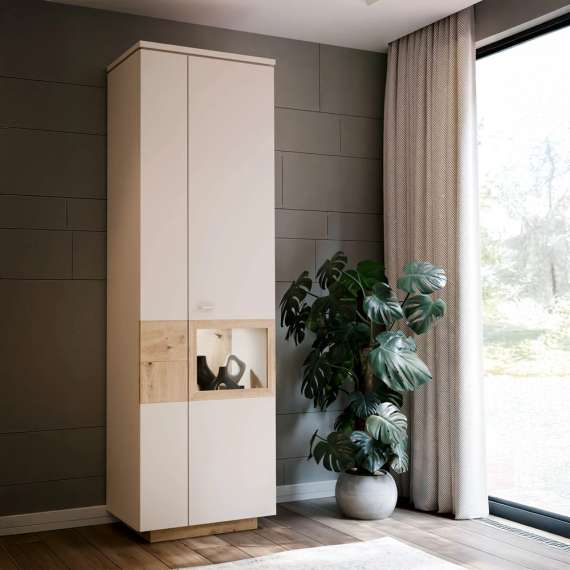 Vitrineskap LUTTO - 61x197 cm - 2 dører - eik artisan - beige sand