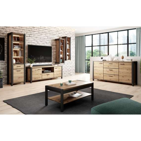 Reol Aktiv 55x200 cm - eik - sort - med hyller