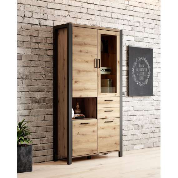 Vitrineskap Aktiv 100x200 cm - eik - sort - med belysning