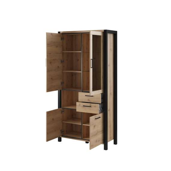 Vitrineskap Aktiv 100x200 cm - eik - sort - med belysning