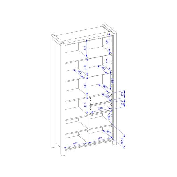 Vitrineskap Aktiv 100x200 cm - eik - sort - med belysning