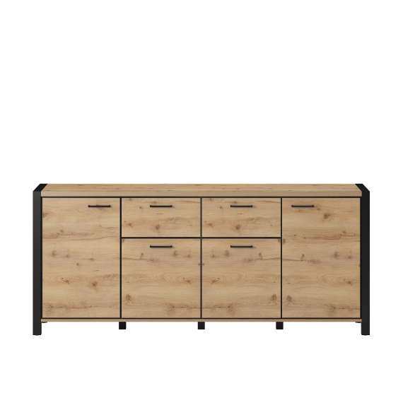 Skjenk Aktiv 213x91 cm - eik - sort - med hyller