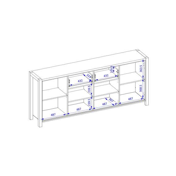 Skjenk Aktiv 213x91 cm - eik - sort - med hyller