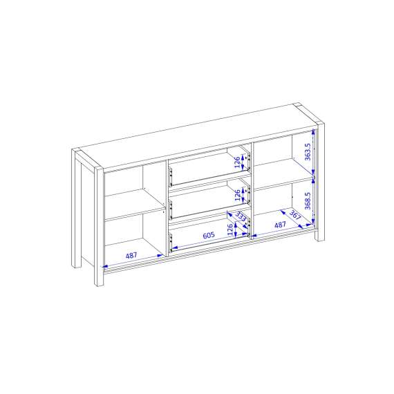 Skjenk Aktiv 180x91 cm - eik - sort - med hyller