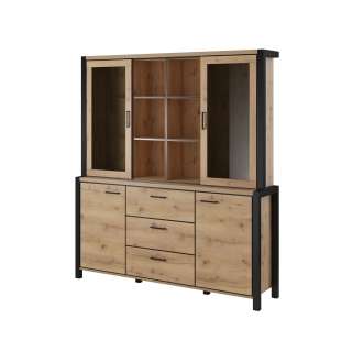 Stort vitrineskap Aktiv 180x200 cm - eik - sort - med hyller
